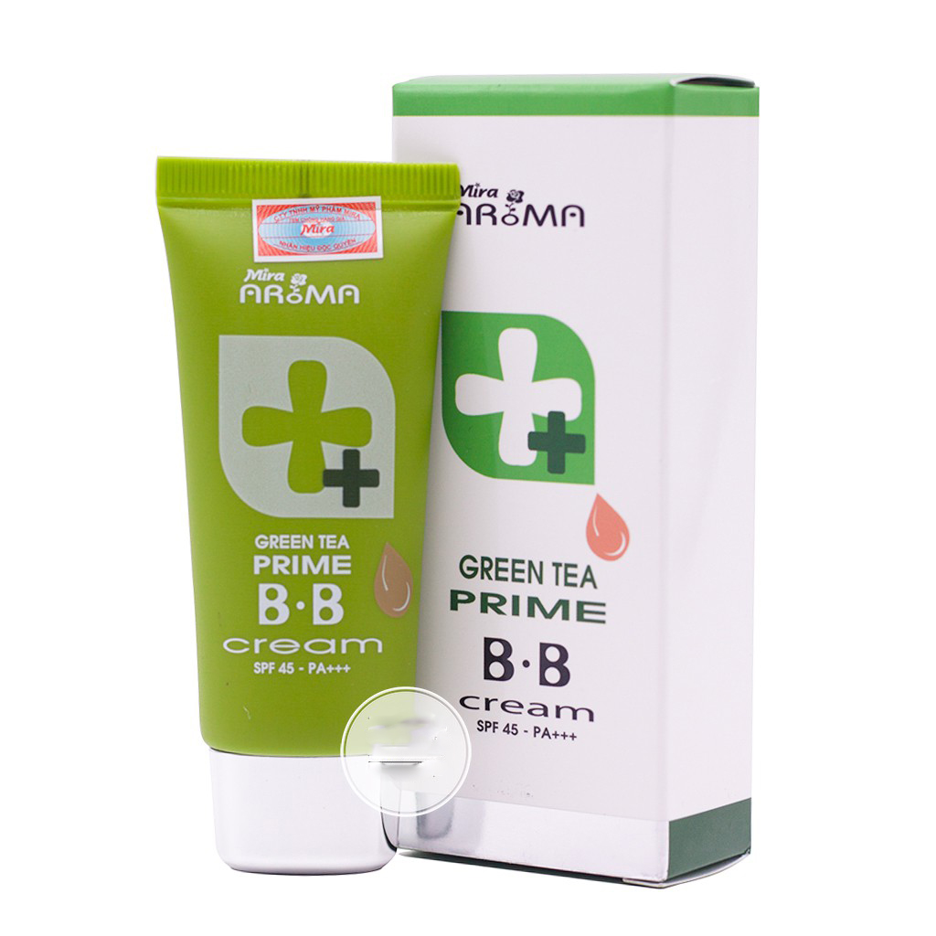 Kem nền đa năng trà xanh Mira Aroma Prime Green Tea B.B Cream Hàn Quốc 30ml tặng kèm móc khóa