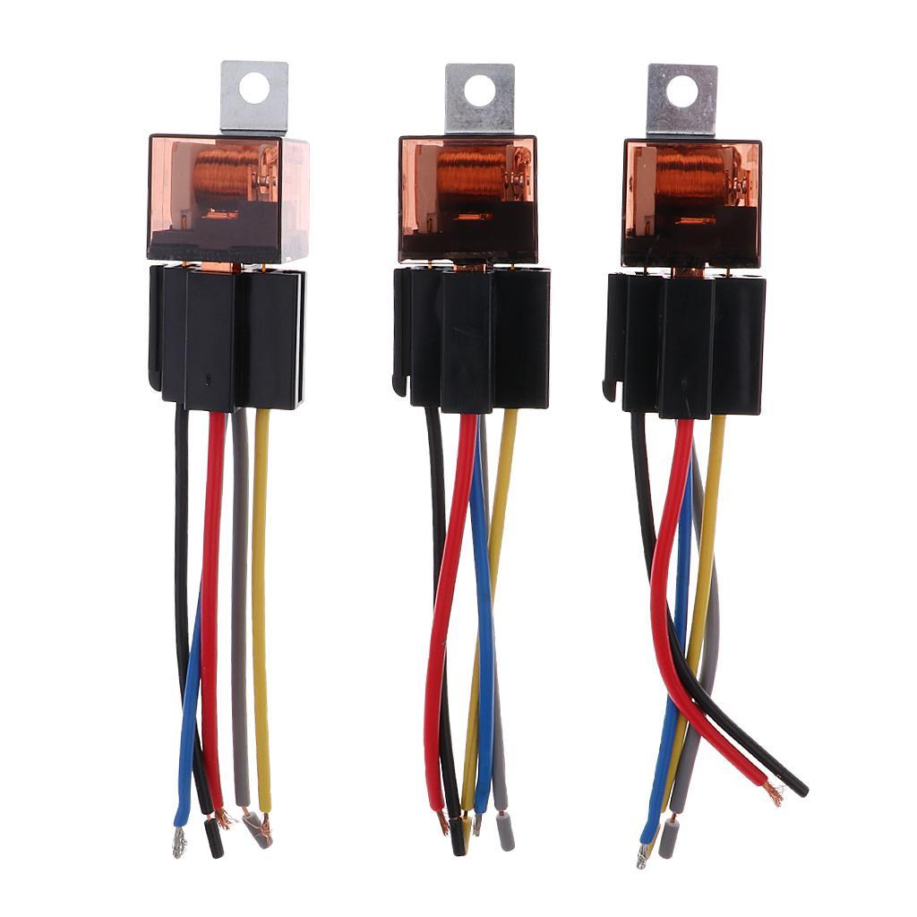 3 Sets 12V 80A SPDT Automotive Car 5Pin Relay and 5 Wires Harness Socket Kit