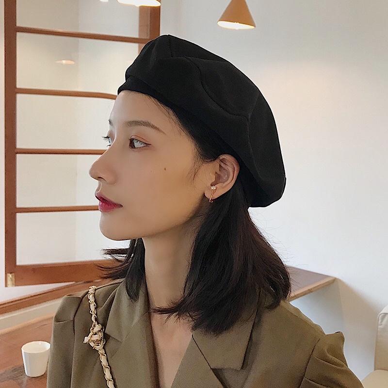 MŨ NỒI BERET NỮ, NÓN NỒI MŨ ULZZANG NÓN BERET DẠ MŨ BERET VIỀN DA CÓ DÂY NỚI CHỈNH