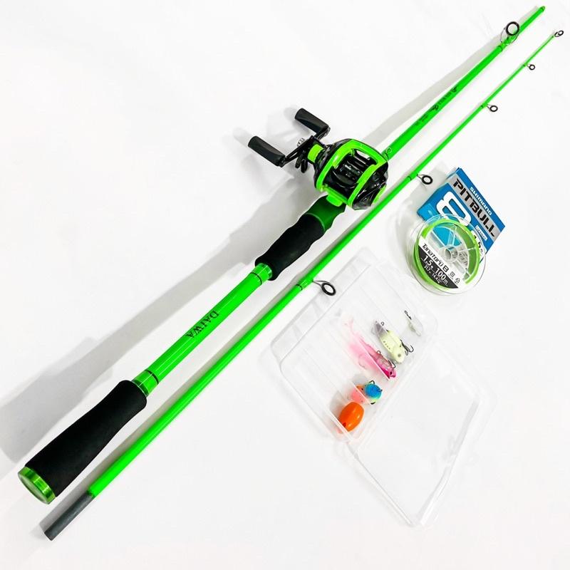 Bộ cần câu lure ngang carbon Red Wolf xanh lá máy câu ngang Xanh lá tặng bộ mồi câu và dây pe