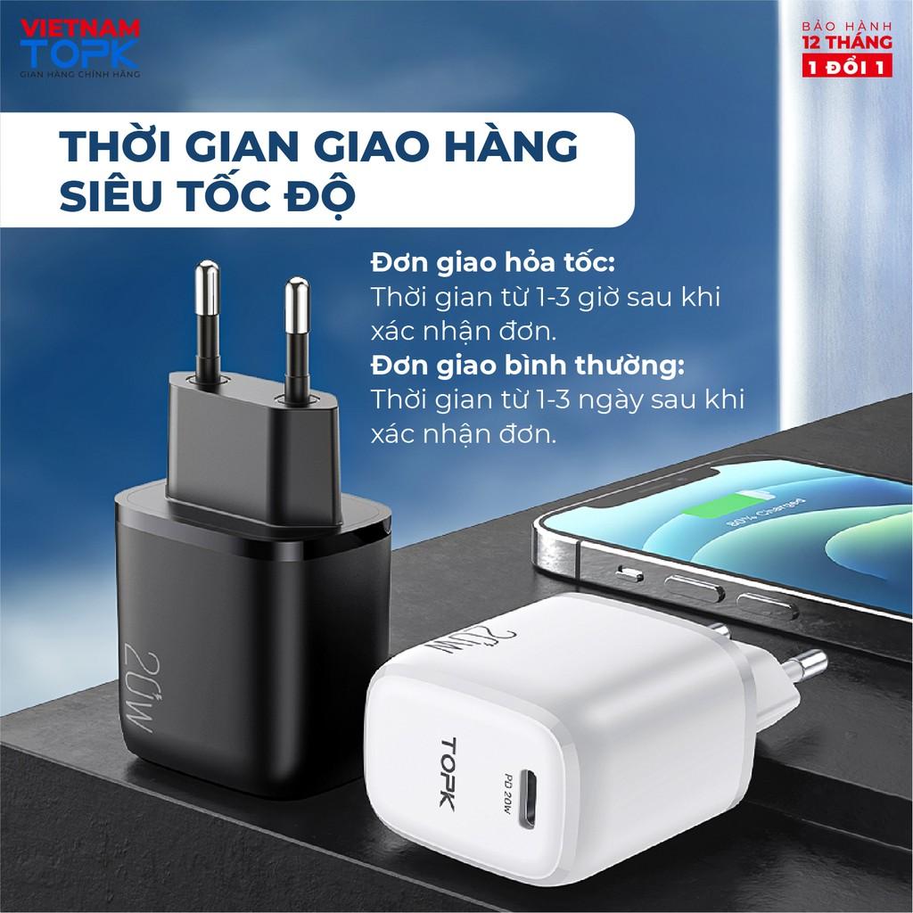 Củ sạc nhanh TOPK B110P PD Công suất 20W Cổng Type C - Hàng chính hãng