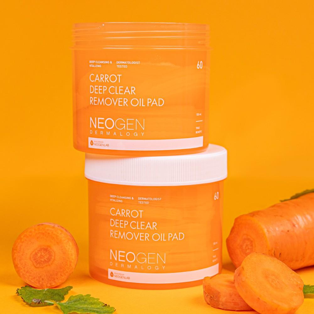 Pad Dầu Tẩy Trang Cà Rốt Sạch Sâu, Dịu Nhẹ Cho Da Nhạy Cảm Neogen Dermalogy Carrot Deep Clear Oil 60 Miếng