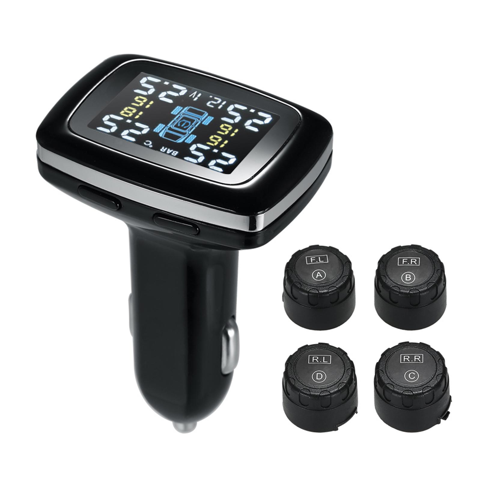 TPMS Smart Car Wireless Tire Pressure Monitoring System Cigarette Lighter Digital LCD Display with 4 Internal Sensors