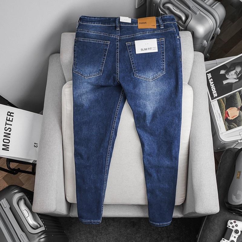 Quần Jean Nam Xanh Đậm mài rách ôm dáng xuất dư xịn chất bò co giãn