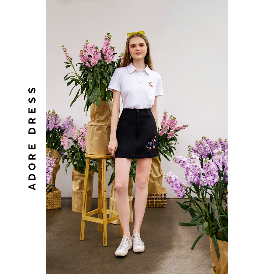 Chân váy mini skirts kaki đen thêu gấu 313SK1032  ADORE DRESS