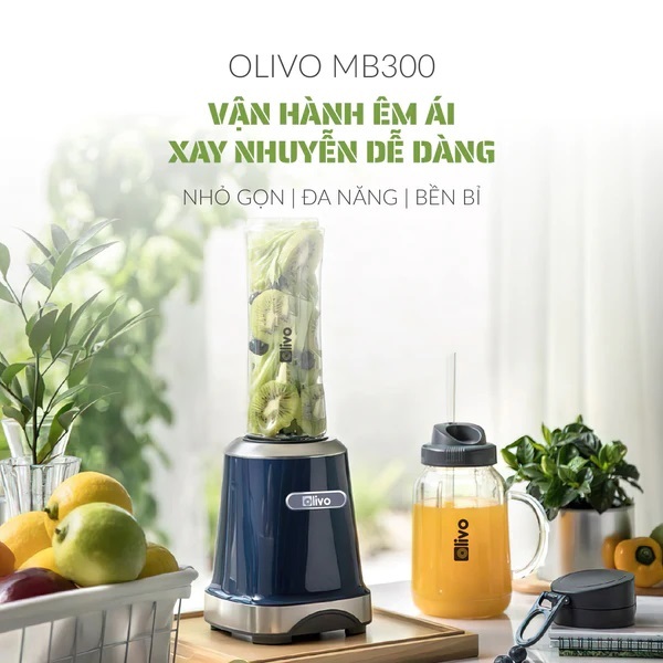 Máy Xay Sinh Tố OLIVO MB300, 2 Cốc Đa Năng, Xay Đá, Sinh Tố, Đồ Khô, Hàng Chính Hãng