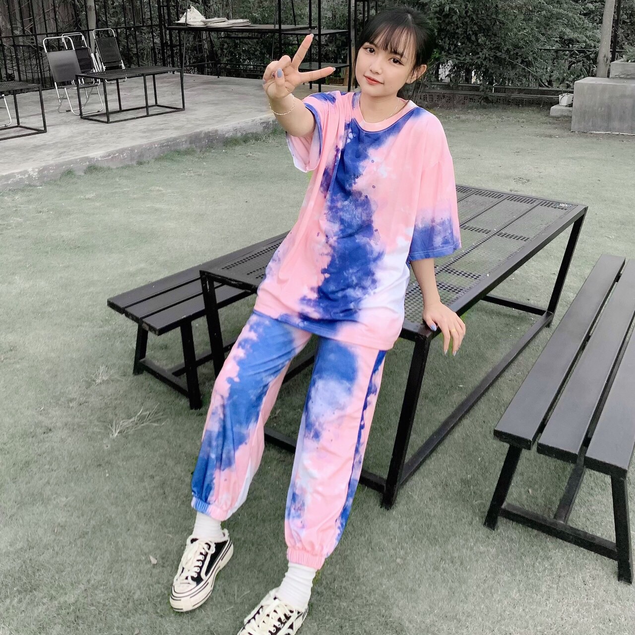 Áo Thun Tay Lỡ Lửng Loang Màu Hồng Xanh Đậm Tie Dye Tay Lỡ Form Rộng Nam Nữ Unisex - MM