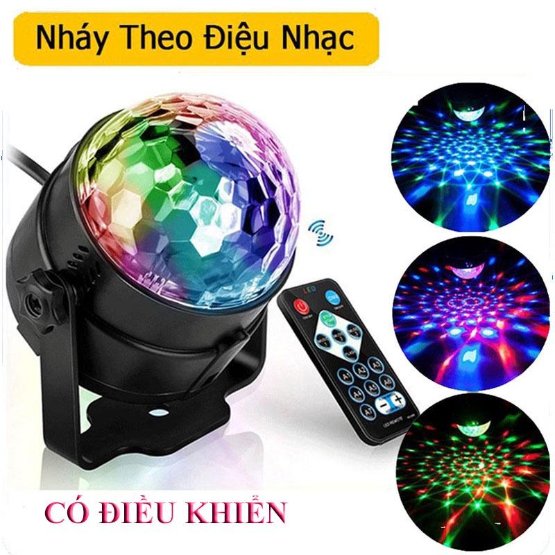 Đèn led xoay 7 màu cảm ứng theo nhạc cực đẹp có remote điều khiển.