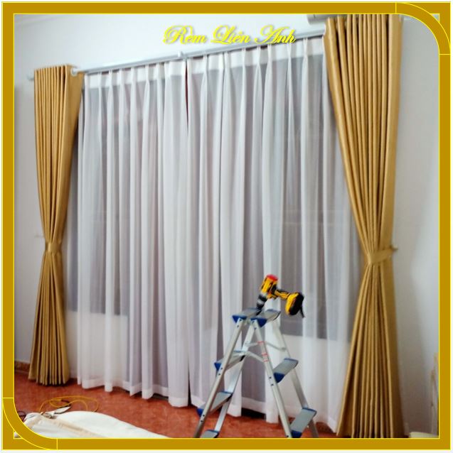Rèm cửa chính, rèm cửa sổ, ngăn phòng chống nắng, cách nhiệt - Màu vàng kem họa tiết hoa hồng