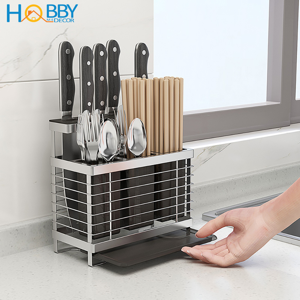 Kệ để dao kéo đũa muỗng đa năng dán tường Hobby Home Decor KDMT3 inox 304 có keo dán tường