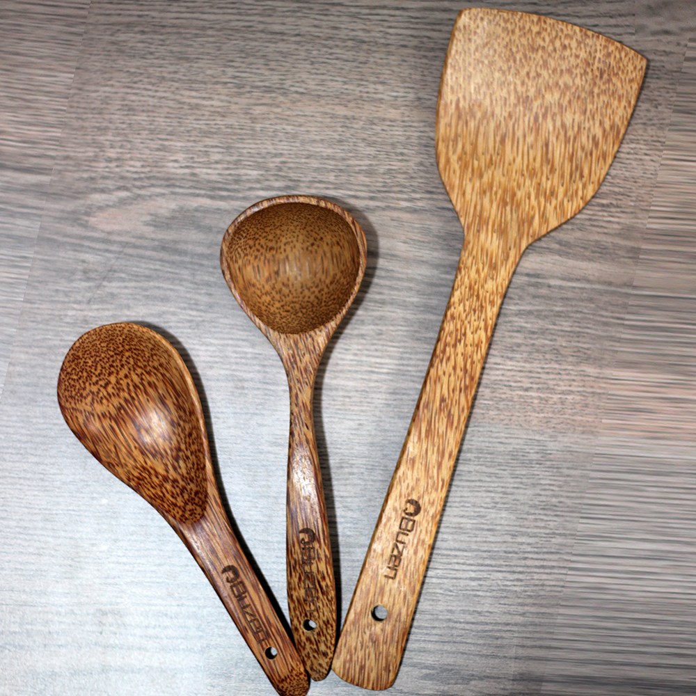 Set bộ vá múc cơm sạn chiên xào  vá múc canh gỗ dừa Cao Cấp Buzen ( Coconut Wood Utensils)