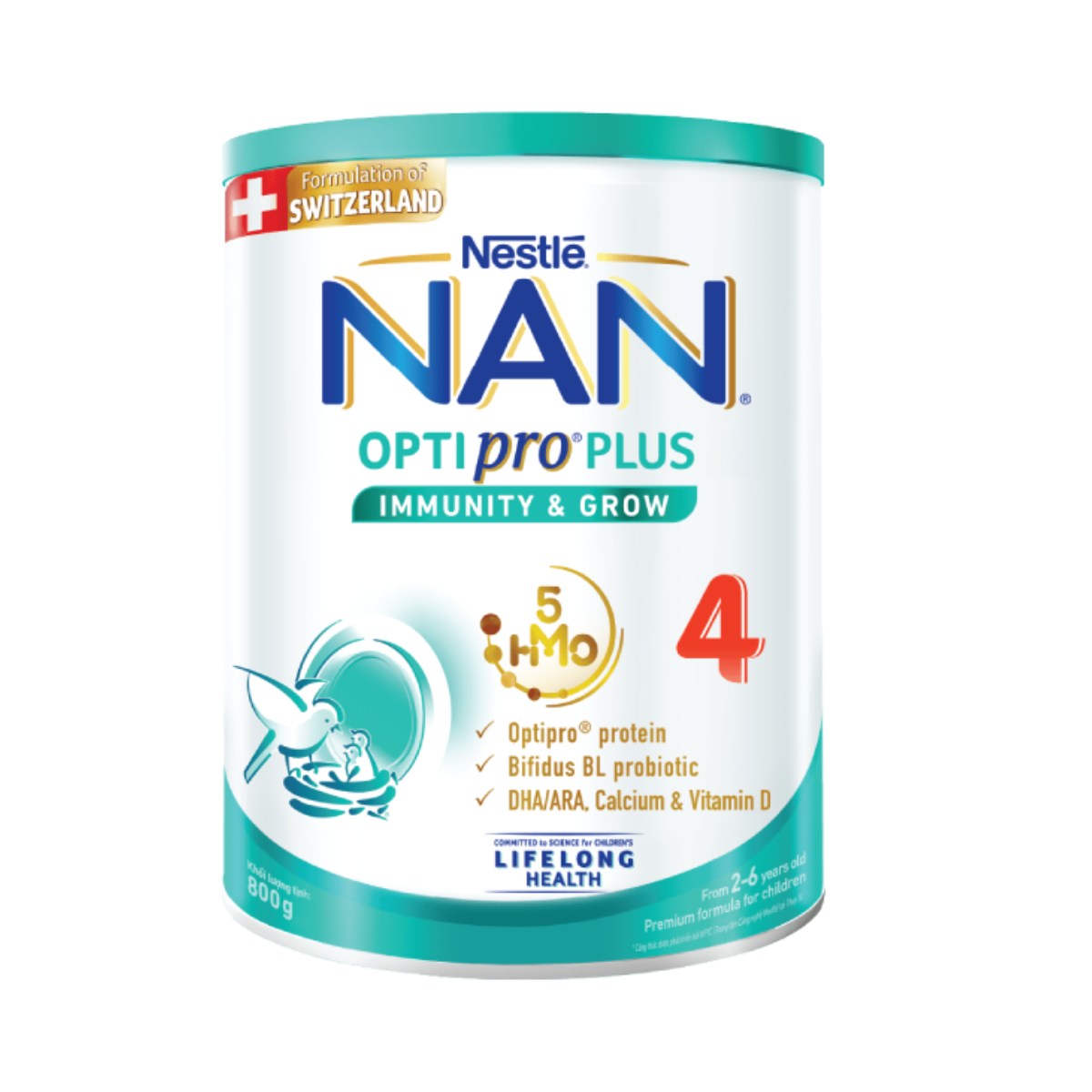 Sữa bột Nestlé NAN OPTIPRO PLUS 4 800g/lon với 5HMO Giúp tiêu hóa tốt + Tăng cường đề kháng  - Bé 2-6 tuổi