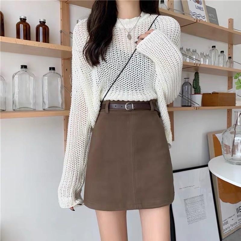 Chân váy chữa A chất liệu nhung mềm mịn tôn dáng phong cách hàn quốc 2 màu đen/nâu