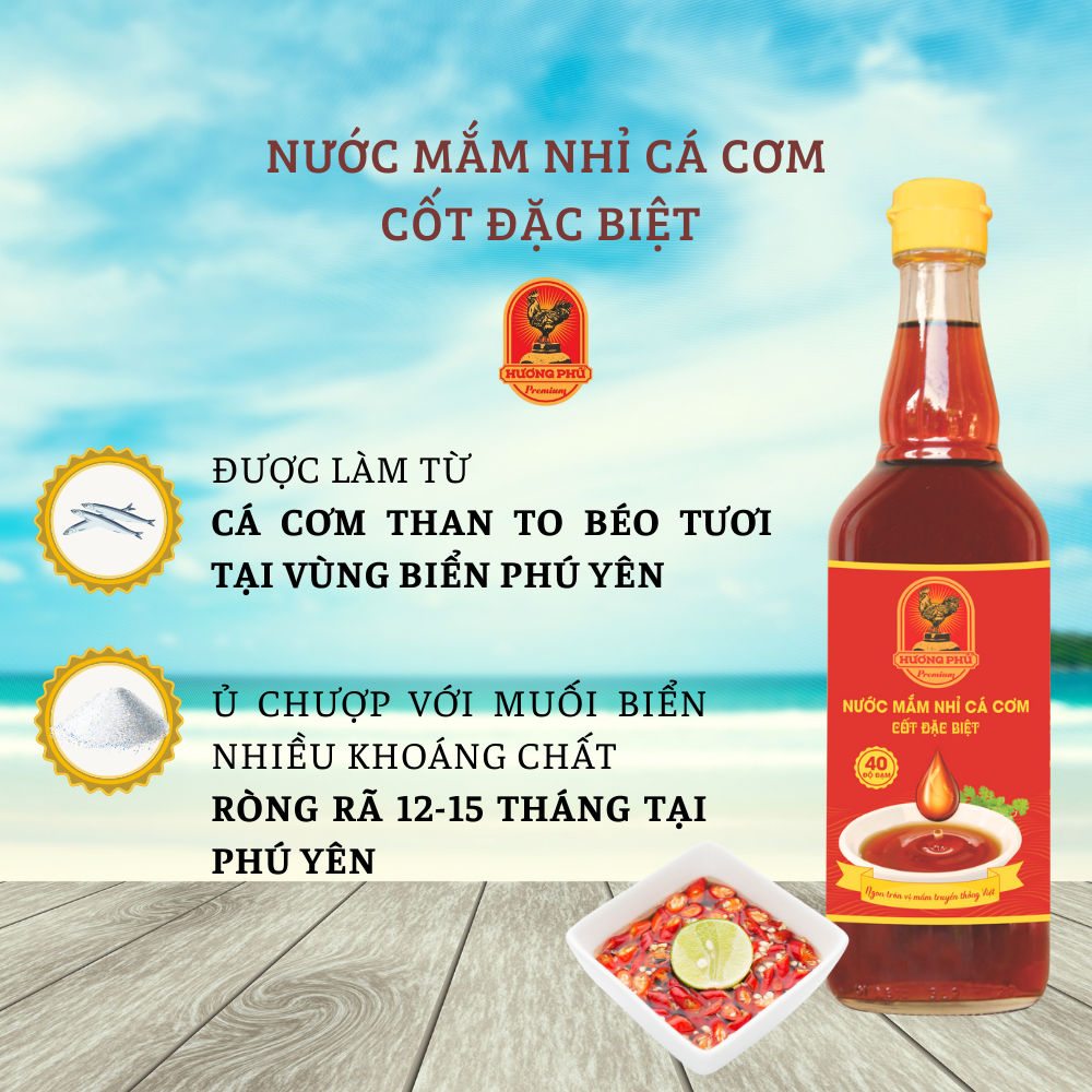 Nước mắm nhĩ cá cơm Hương Phú 40 độ đạm 510ml - truyền thống, thơm ngon chuẩn vị, loại đặc biệt