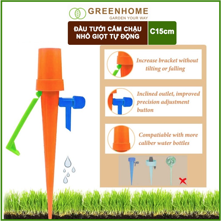 Đầu Tưới Nhỏ Giọt Gắn Chai Nước GreenHome, D13cm, Bền Bỉ, Dễ Sử Dụng, Chỉnh Được Lượng Nước, Màu Ngẫu Nhiên