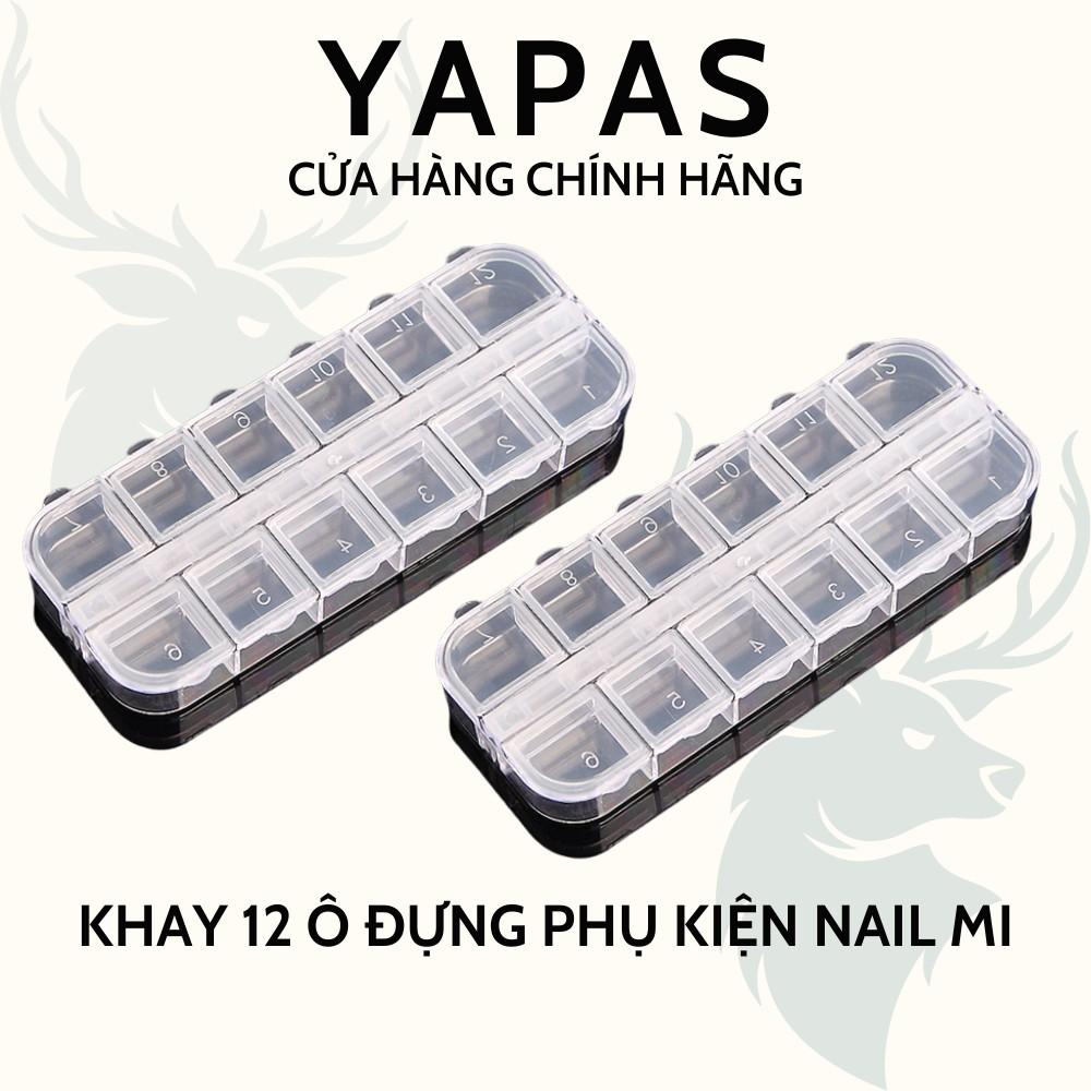 Khay đựng đá nail , hộp đựng đá nail 12 ô có nắp cậy, khay để phụ kiện nail mi đồ móng