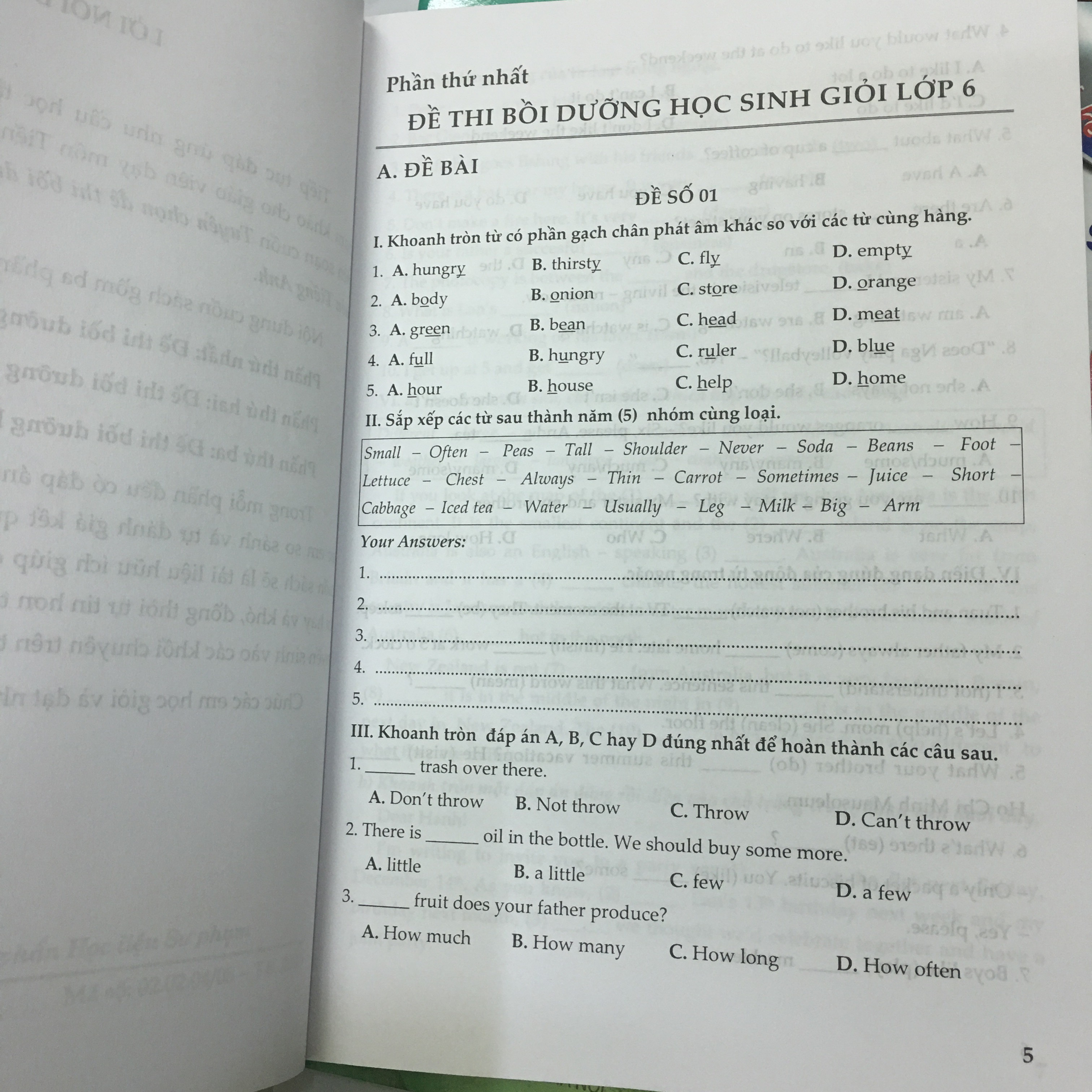 Tuyển chọn đề thi bồi dưỡng học sinh giỏi Tiếng anh lớp 6,7,8