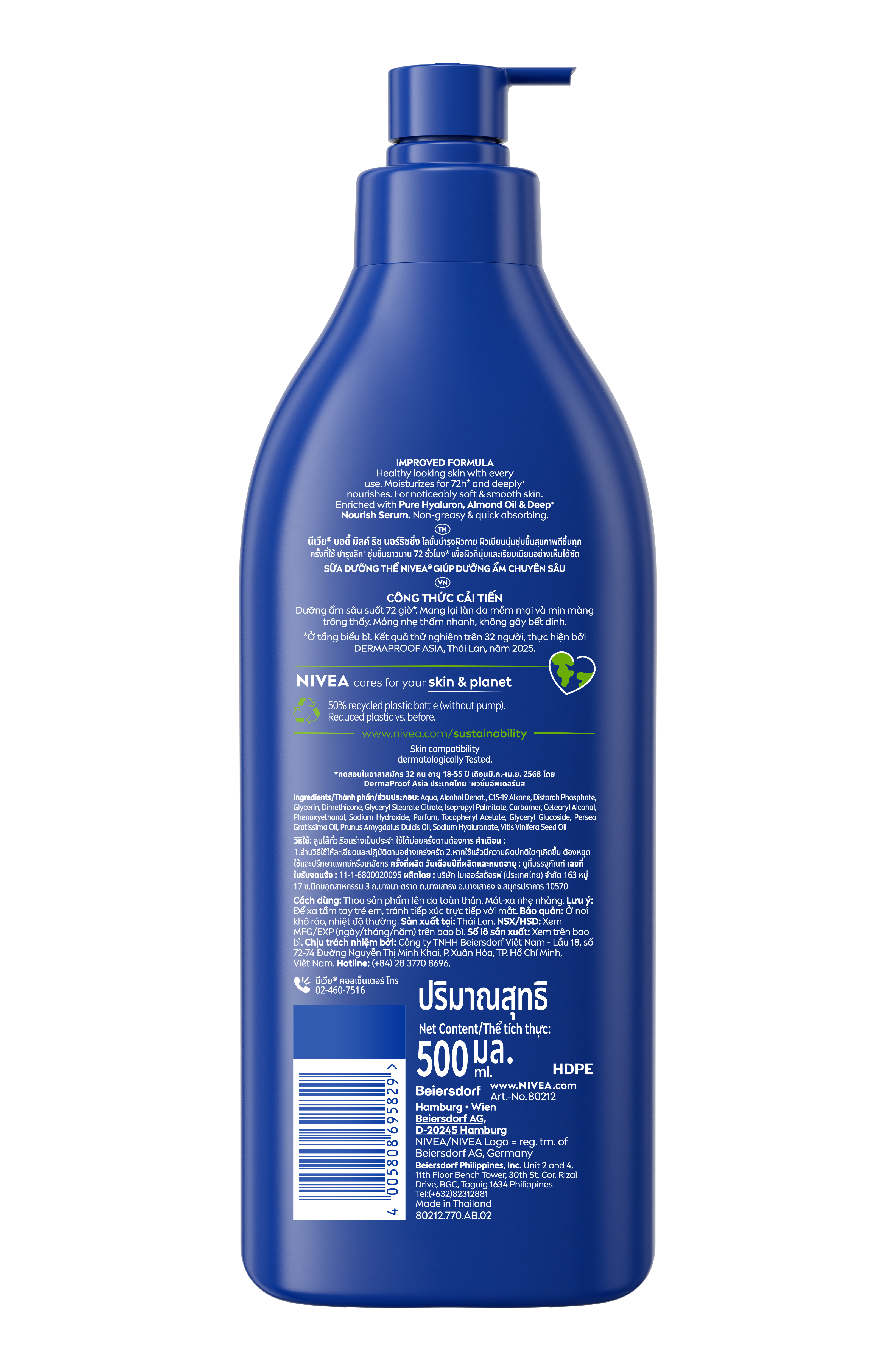 B Sữa Dưỡng Thể NIVEA Dưỡng Ẩm Chuyên Sâu 48H | Thấm Nhanh (500 ml) - 80212