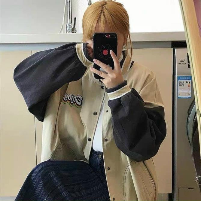 Áo khoác Bomber dù ENJOG form rộng 2 lớp nam nữ Unisex siêu phẩm KMG - Kem,M