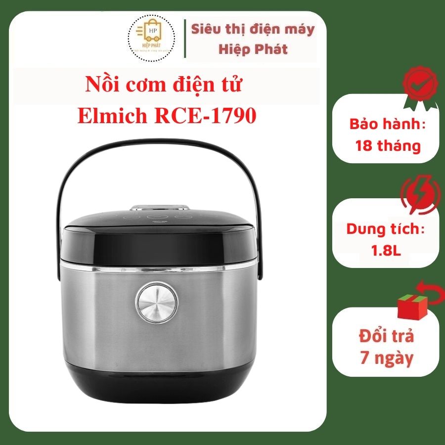 Nồi cơm điện tử cao cấp Elmich RCE-1790 dung tích 1,8L - Chu trình nấu 7 giai đoạn giúp cơm ngon hơn - Hàng chính hãng