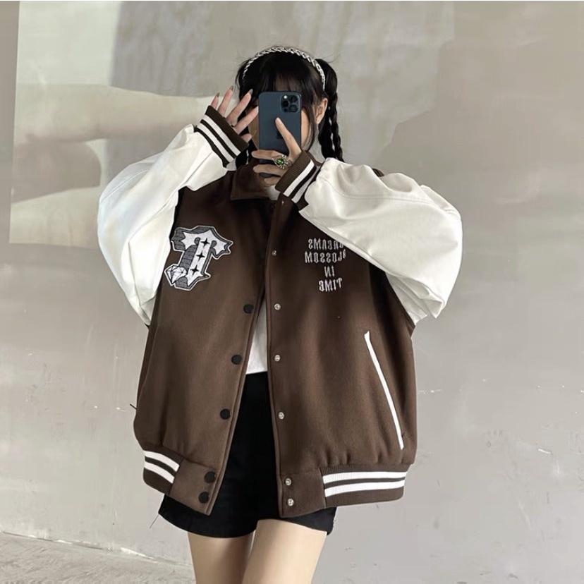 Áo Khoác Bomber Nam Nữ Cổ Bẻ Kiểu Nút Bấm TIME MONEY Hình In Sắc Nét Phong Cách HipHop Hot trend Mới