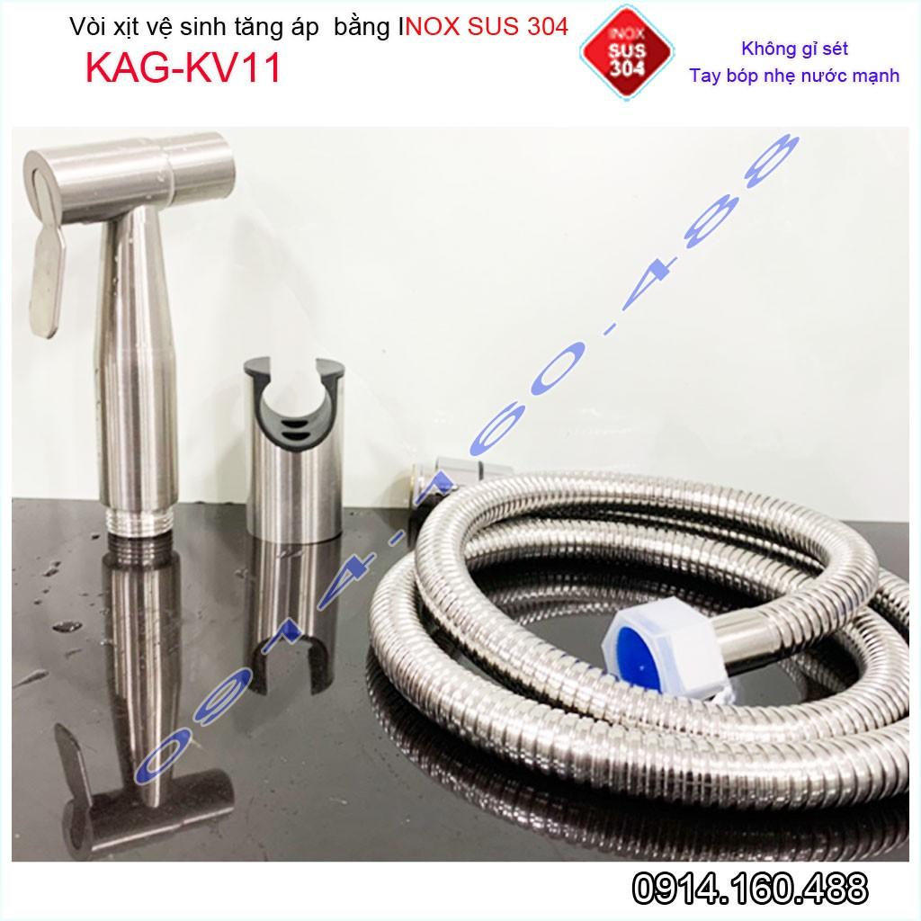 Vòi xịt vệ sinh KAG-KV11 SUS304, xịt rửa bồn cầu inox mờ tia nước mạnh chịu áp cao lực chung cư siêu bền sử dụng tốt