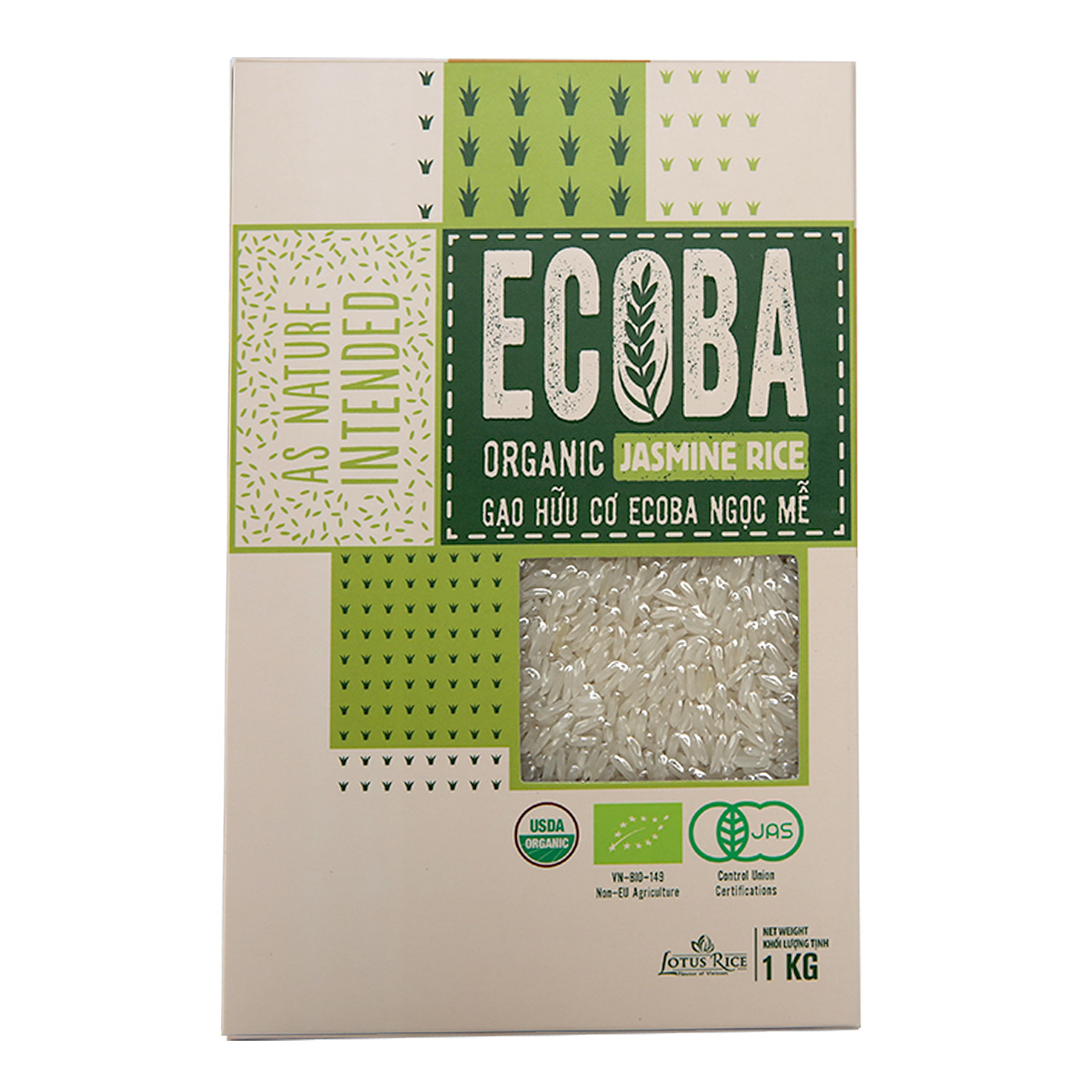 Combo 3 Gạo Hữu Cơ Ecoba Ngọc Mễ ORIMART Ecoba Organic Jasmine Rice Ngon Dẻo Đạt Chuẩn An Toàn Túi 1Kg