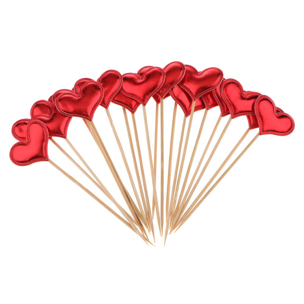 20 Pieces Toothpick Leather Heart Cupcake Picks Birthday Topper