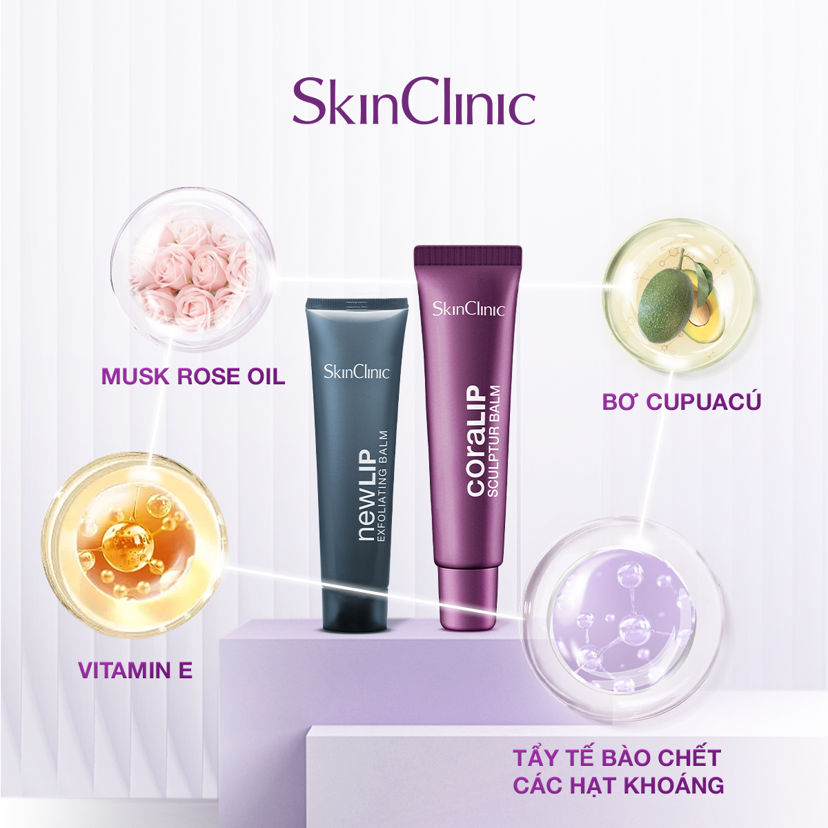 Combo Dưỡng Môi và Tẩy Tế Bào Chết Môi SKINCLINIC - CORALIP &amp; NEW LIP