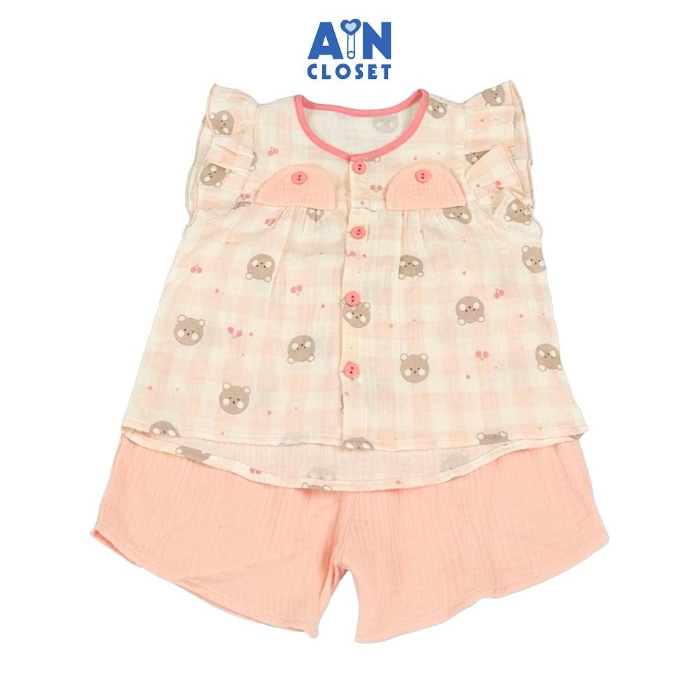 Bộ quần áo Ngắn bé gái họa tiêt Gấu Cherry Nhí Hồng xô muslin - AICDBGE5YG36 - AIN Closet
