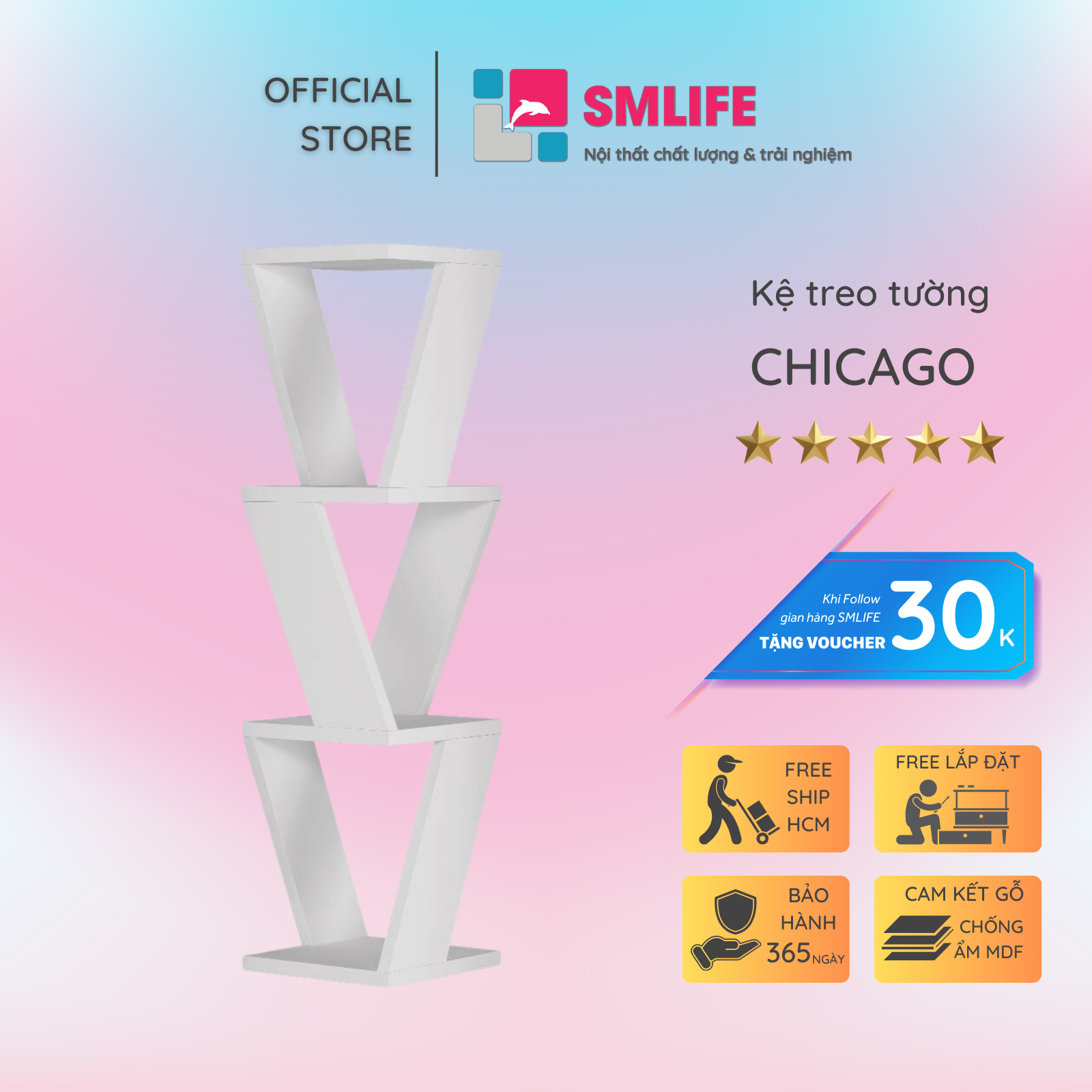 Kệ trang trí gỗ kiểu dáng nhỏ gọn SMLIFE Chicago