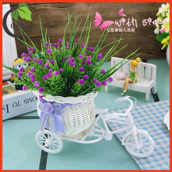 Giỏ hoa lụa - Xe đạp hoa sao baby để bàn nhiều màu cao 22cm trang trí bàn trà, kệ tủ, văn phòng làm việc