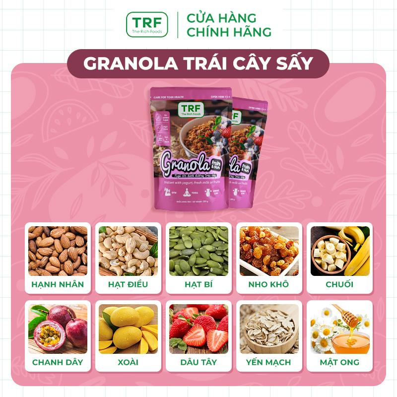 Ngũ cốc Granola Fruits Nuts Trái cây sấy Giảm Cân Healthy Ăn kiêng The Rich Foods 250G