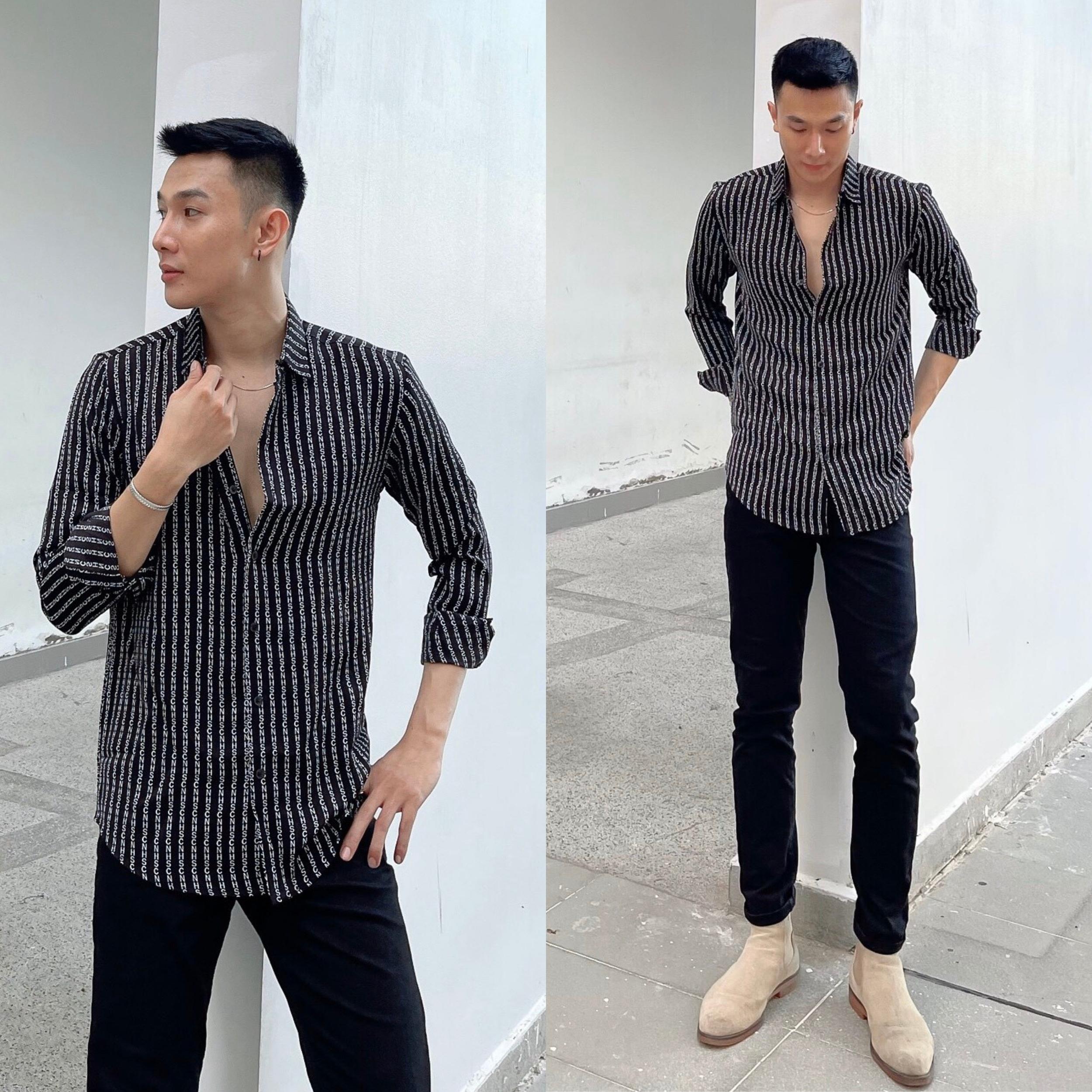 Áo sơ mi nam dài tay vải lụa họa tiết S1