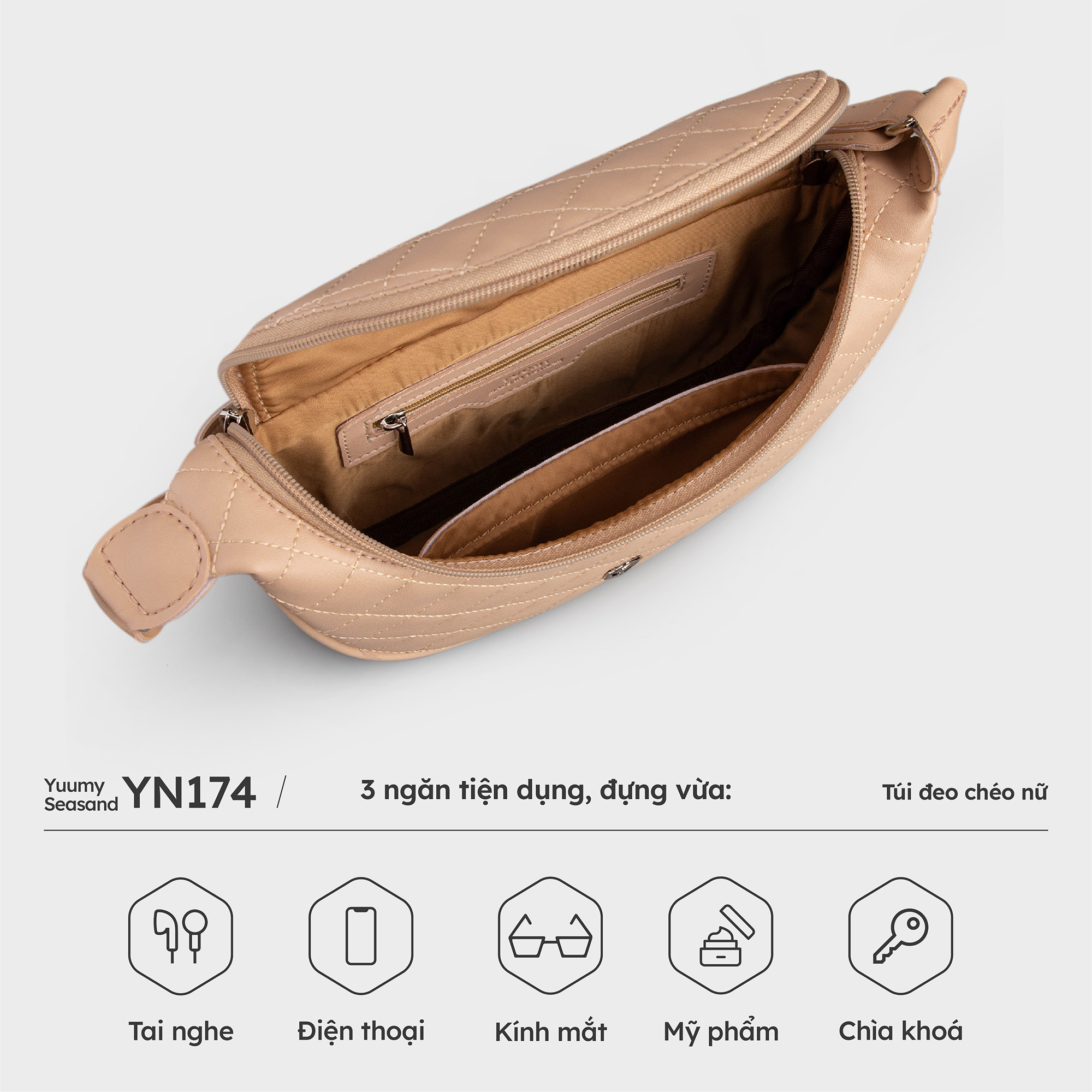 Túi Yuumy ( Thời trang nữ dáng bao tử size 23 - Túi đeo chéo da Seasand YN174 )
