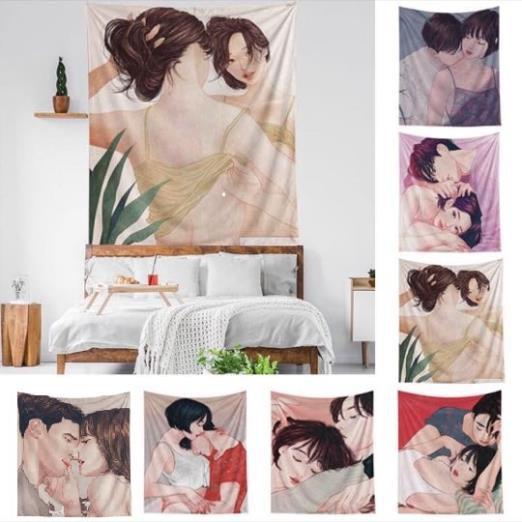Thảm treo tường trang trí, Decor phòng in hình cặp đôi