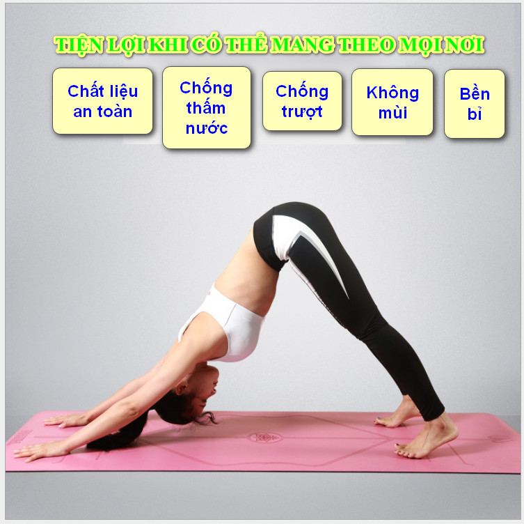 Thảm tập yoga định tuyến cao su thiên nhiên xanh da trời