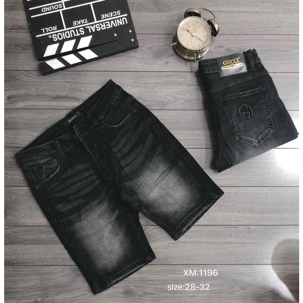 quần short jean nam xám trơn khóa kéo lệch thêu logo nhiều mẫu giá rẻ chất vải co giãn tốt
