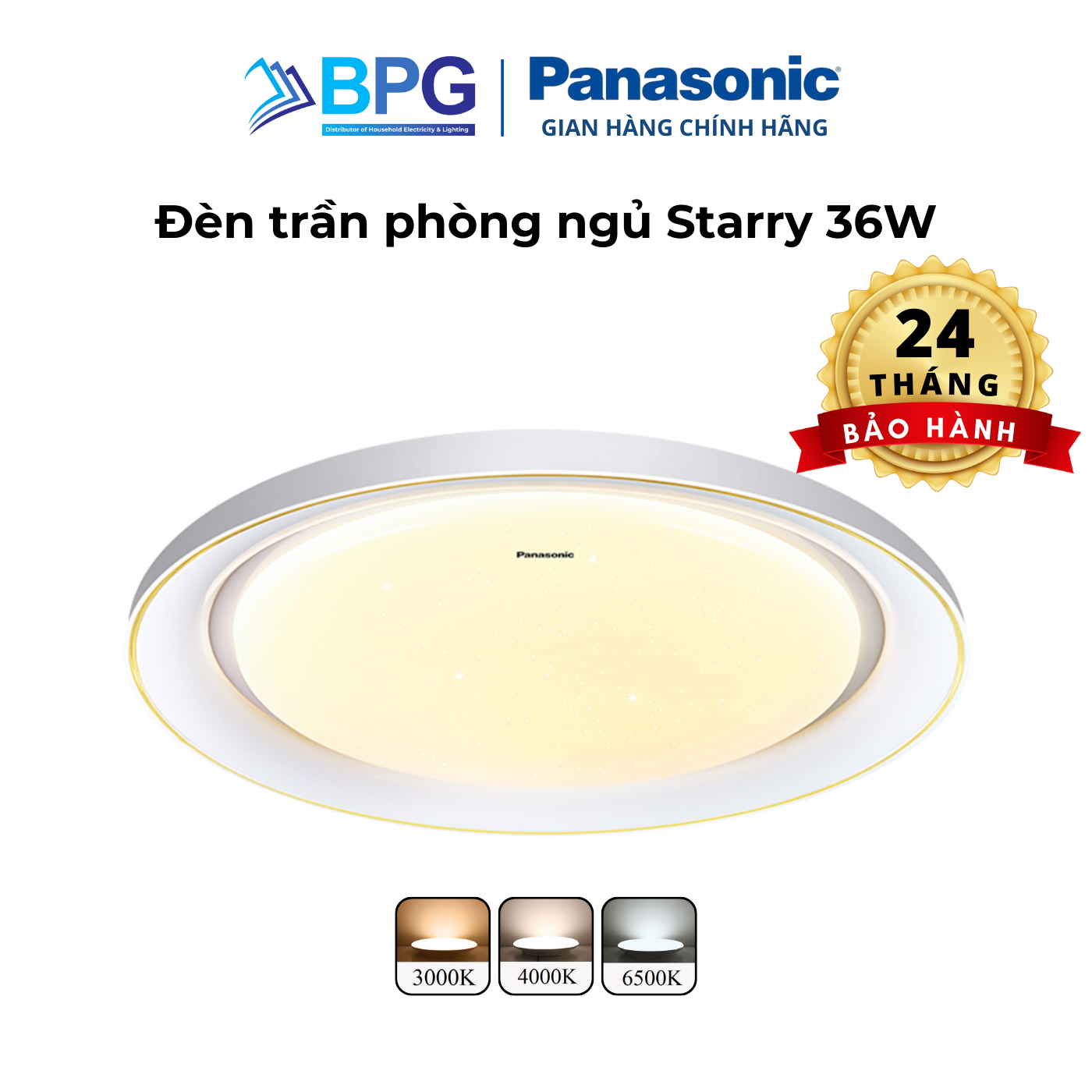 Đèn trần ánh sao Starry Panasonic HHXZ301188 36W cho phòng ngủ hiệu ứng ánh sáng lấp lánh, chế độ ngủ, thư giãn, hẹn giờ