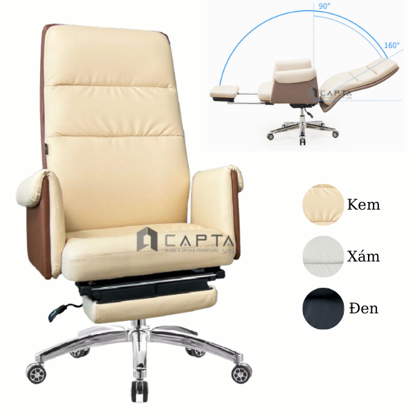 Ghế văn phòng ngả lưng duỗi chân nằm ngủ trưa Ghế giám đốc nệm dày bọc da Pu cao cấp CR4111-P