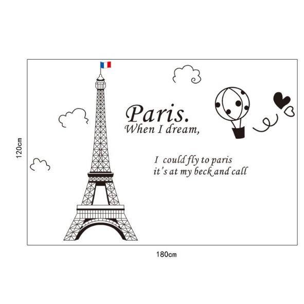 Decal trang trí tường - Tháp Paris khinh khí cầu tinh tế 02