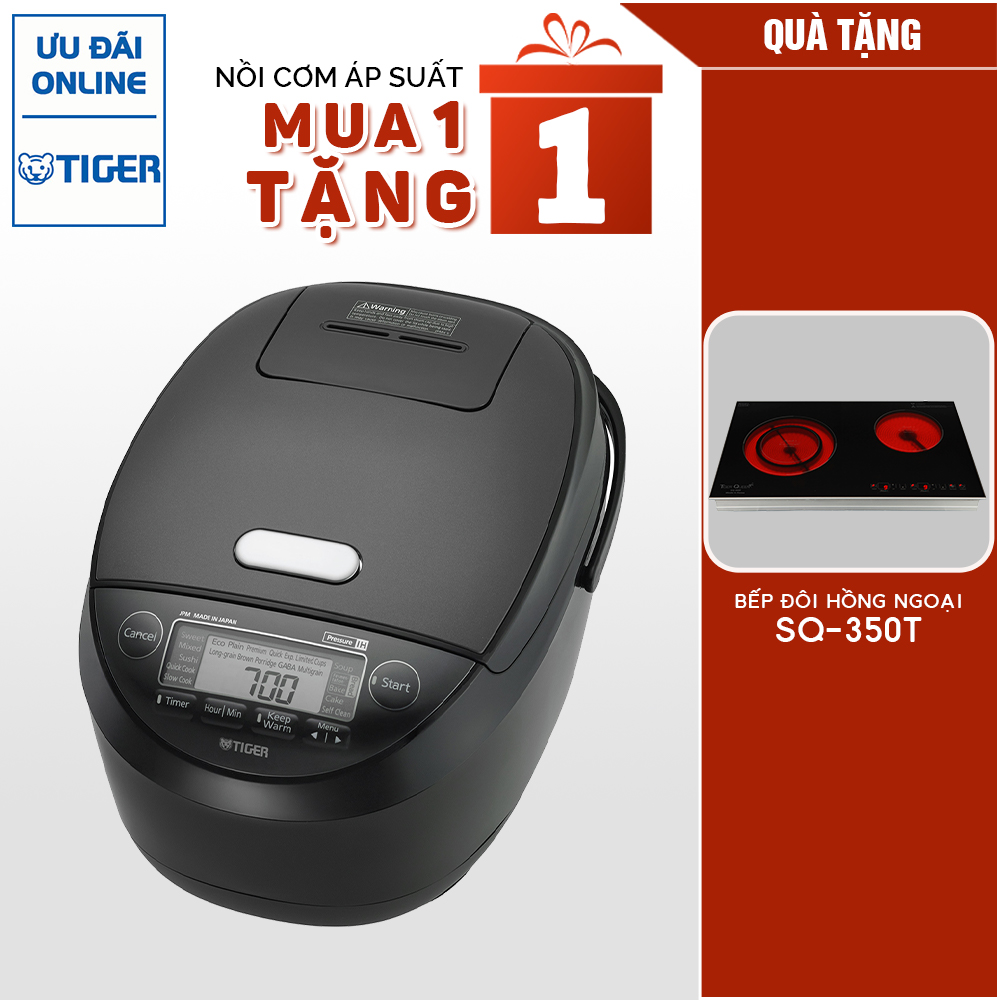 Nồi Cơm Cao Tầng Áp Suất 5 Trong 1 Tiger JPM-H18V (1.8L) TẶNG Bếp Đôi Hồng Ngoại Tiger Queen SQ-350T - Hàng Chính Hãng