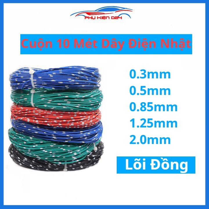 Cuộn 10 mét dây điện nhật lõi đồng 0.3mm, 0.5mm, 0.85mm, 1.25mm, 2mm chuyên dùng đấu điện cho ô tô xe máy