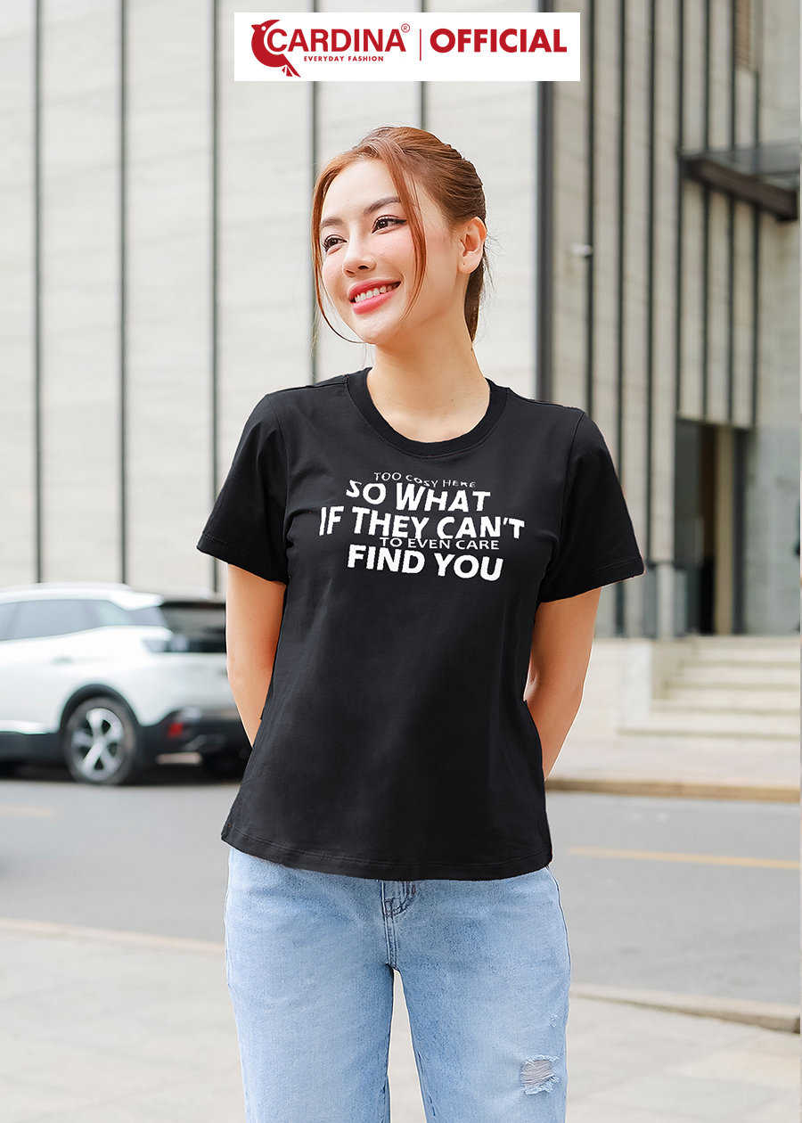Áo Phông Nữ CARDINA Chất Cotton Cao Cấp In Chữ SO WHAT Áo Cổ Tròn Trẻ Trung Năng Động 3ATF06