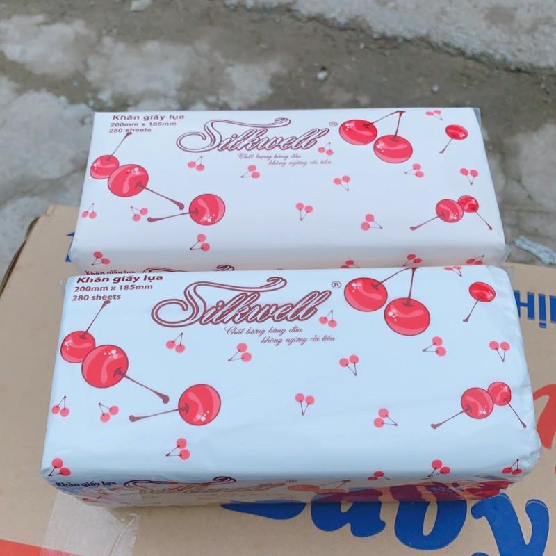 Khăn giấy rút silkwell 280 tờ Cherry đỏ