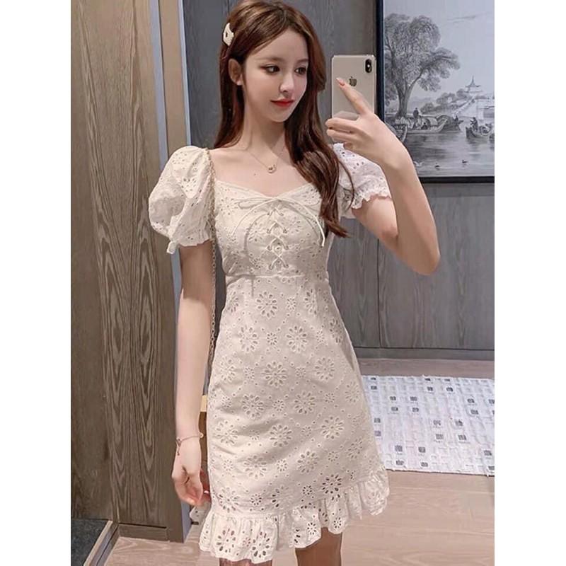 Váy thô đũi tay bồng hoa dập