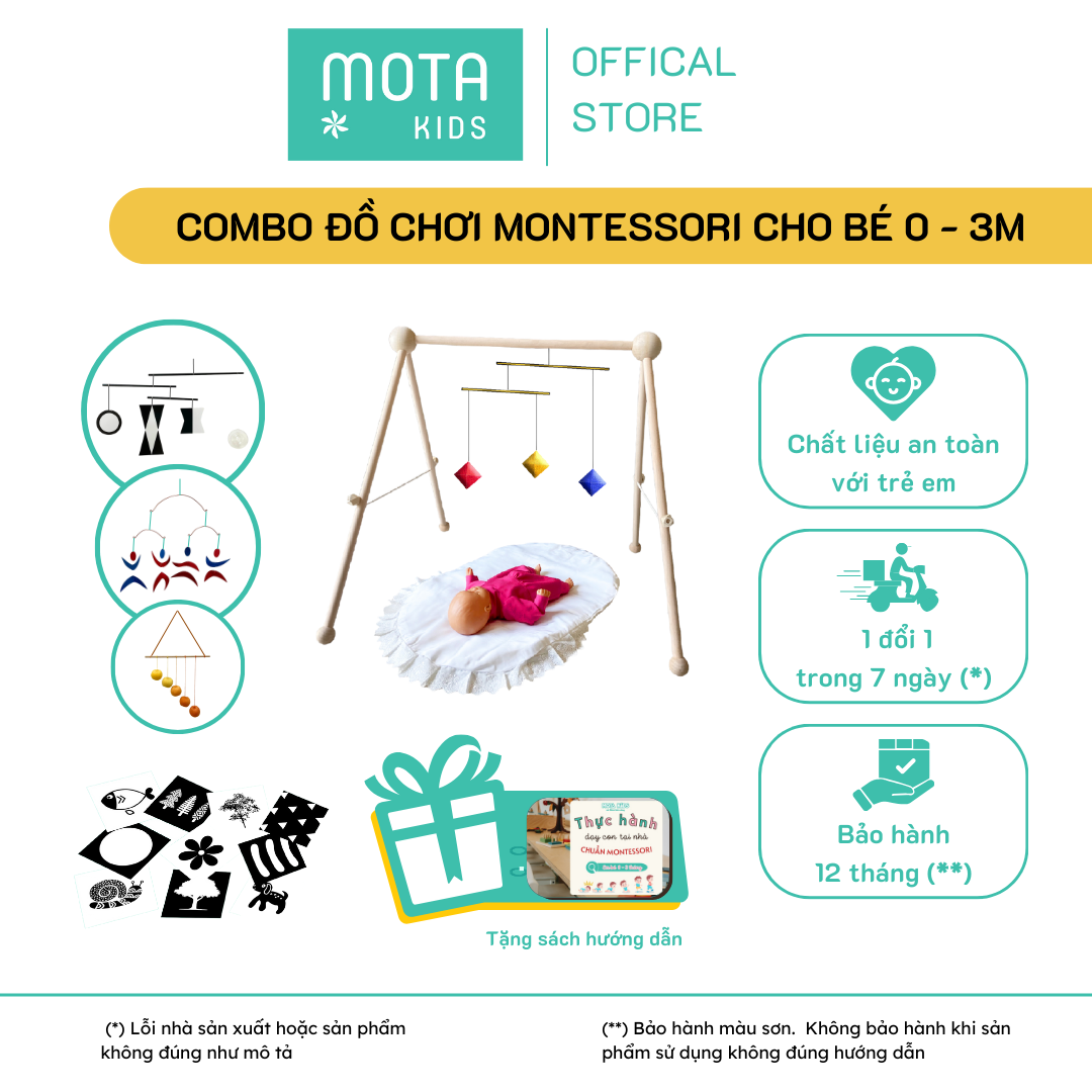 Trọn bộ 7 món đồ chơi cho bé 0-3 tháng Montessori Mota kích thích vận động - Giảm tối đa tật khúc xạ- Hàng chính hãng