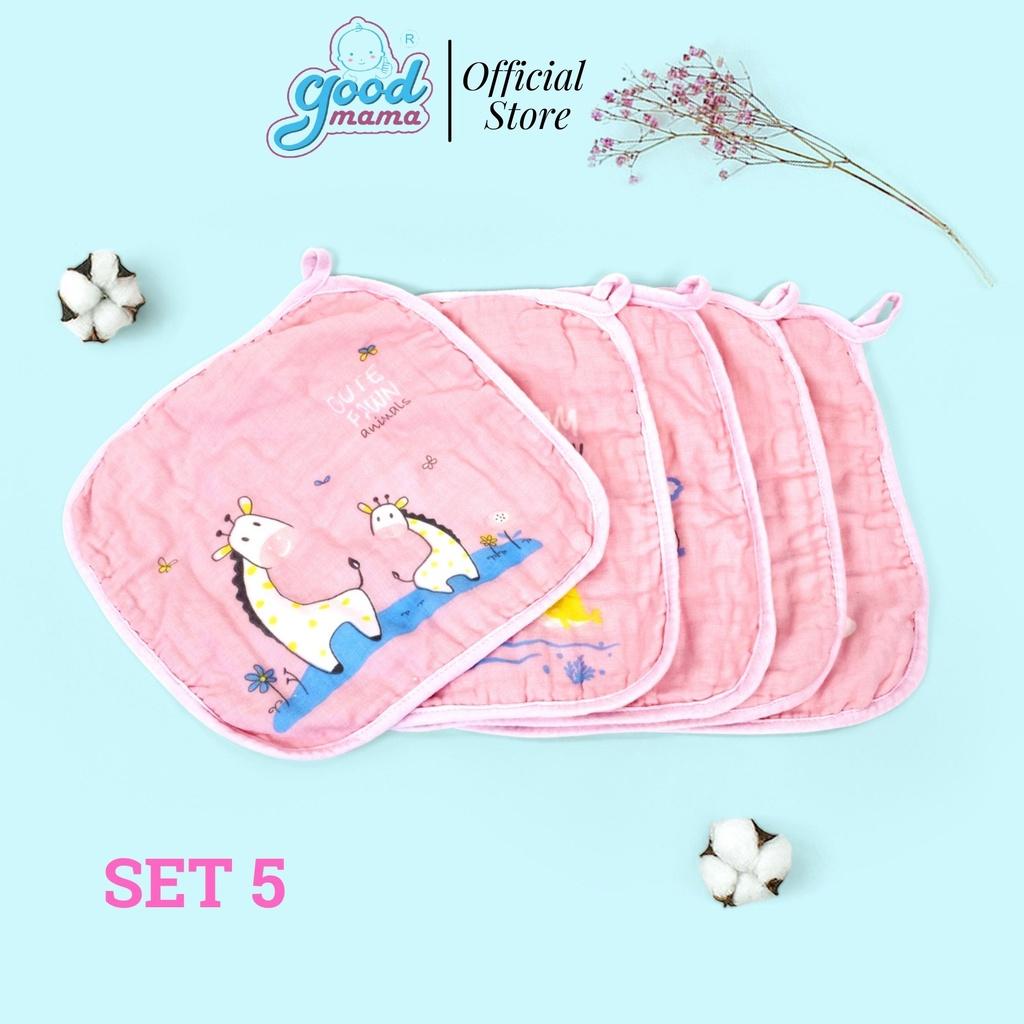 Khăn Sữa Goodmama 6 Lớp MUSLIN - SET 5 Khăn 30x30cm