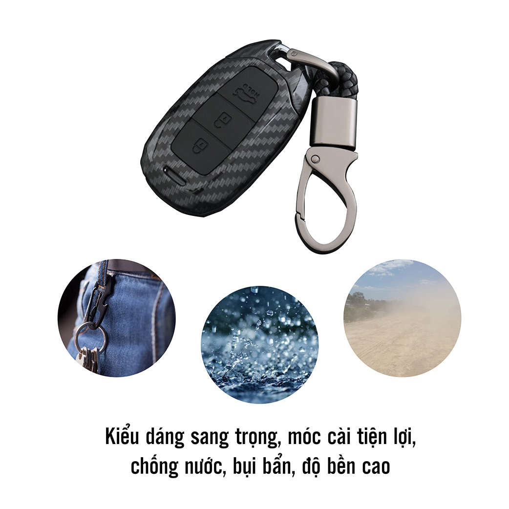Ốp chìa khóa dành cho xe Hyundai Kona, Santafe, Accent chất liệu nhựa ABS mạ vân Cacbon - Hàng Chính Hãng
