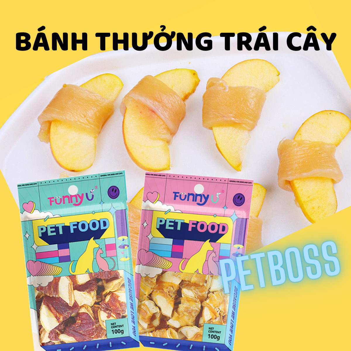 BÁNH THƯỞNG TRÁI CÂY CHO CHÓ, GIÚP CHÓ THƠM MIỆNG SẠCH RĂNG 100gram/Gói